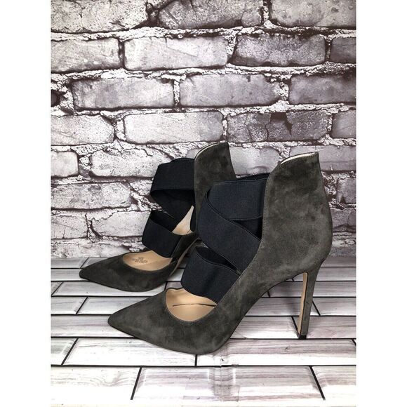 Vince Camuto Nigel Charcoal Gray Suede Elastic Pointed Toe Heels Women 9M US/39 - Picture 1 of 16